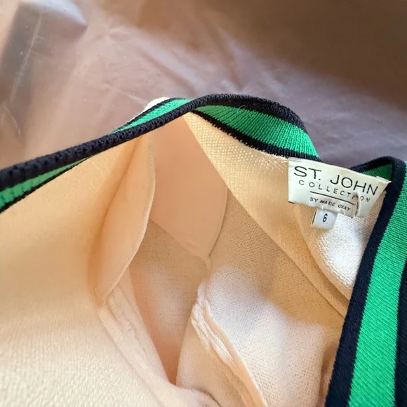 St John Vintage Cream/Navy/Green/Golf Button Sweater/Jacket Size 6/S MSRP $1295 - Picture 11 of 12